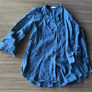 Eileen fisher navy blue linen button down blouse/tunic